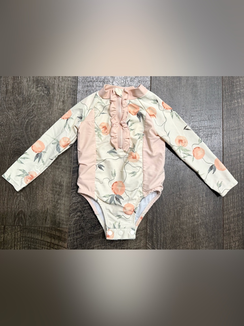 Jessica Simpson Baby Girl Swimsuit Long Sleeve “peaches” print 18m